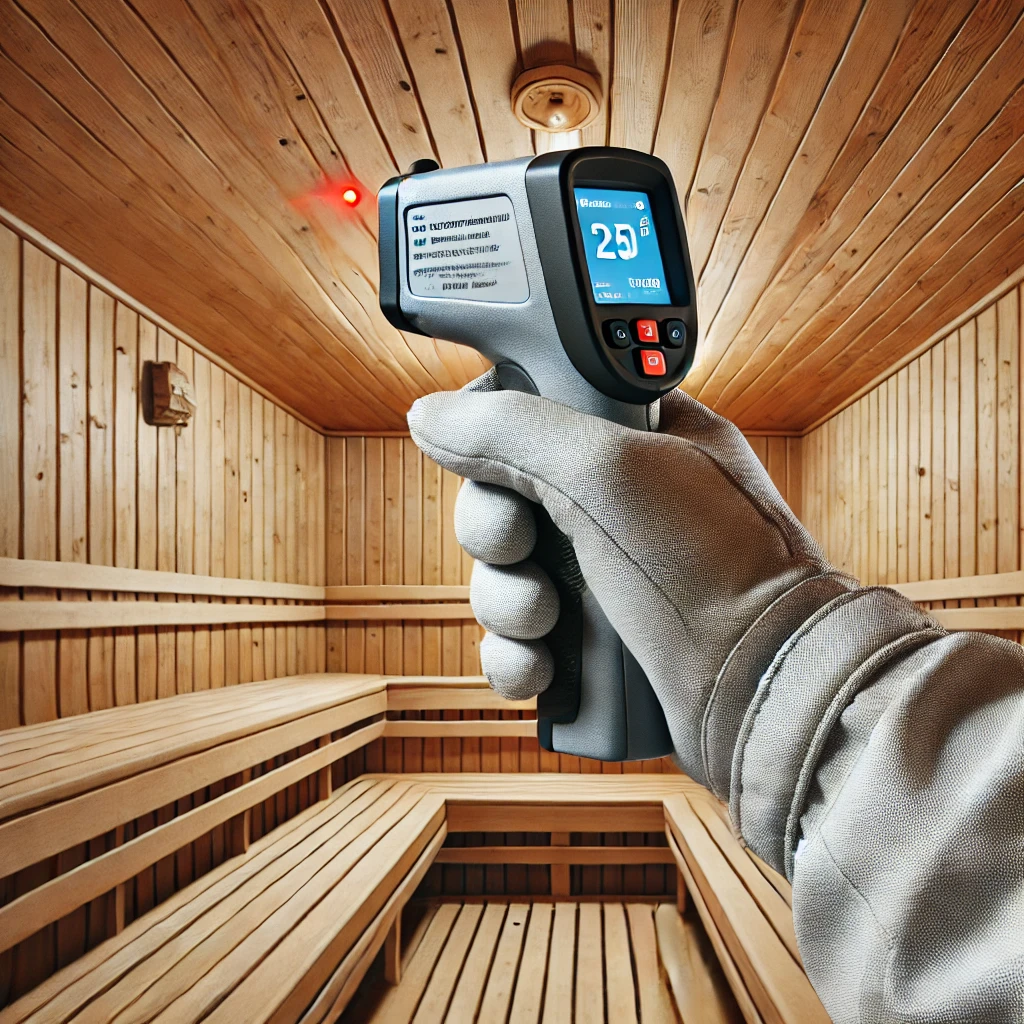 tecnico che misura temperatura pareti sauna